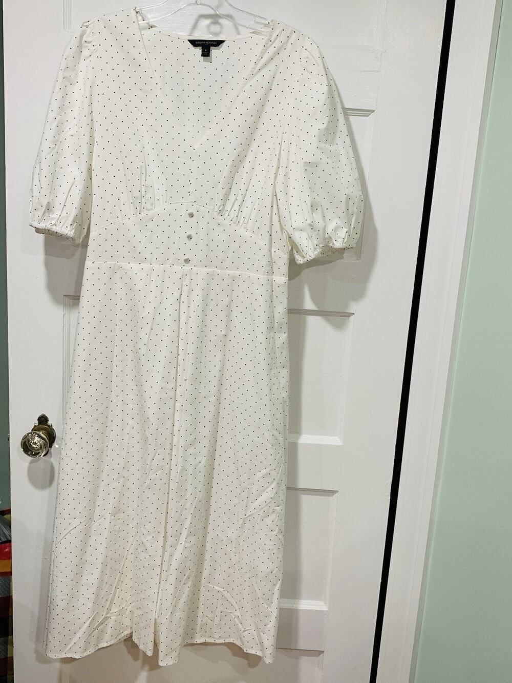 Banana Republic White Cotton Midi Dress With Polka Dots, Size 6